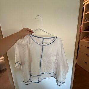 Elegant White Blouse with Blue Accents